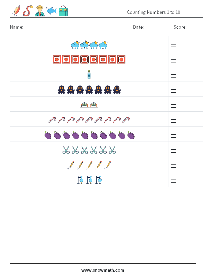 Counting Numbers 1 to 10 Math Worksheets 9