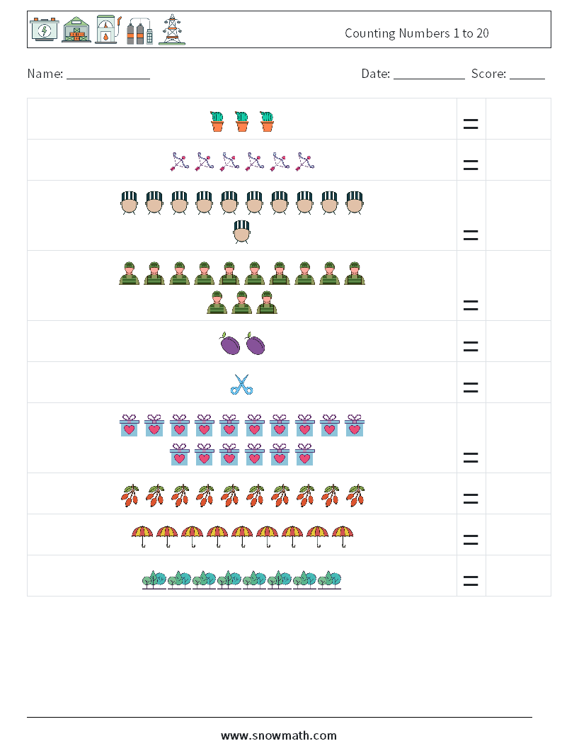 Counting Numbers 1 to 20 Math Worksheets 11