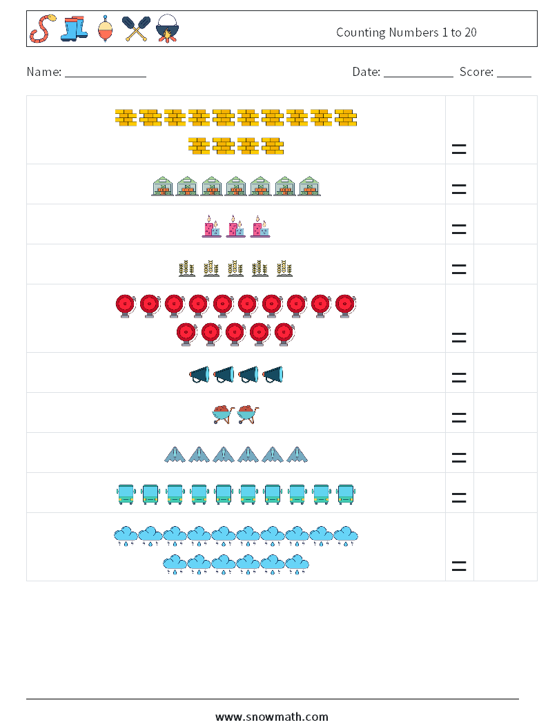 Counting Numbers 1 to 20 Math Worksheets 13