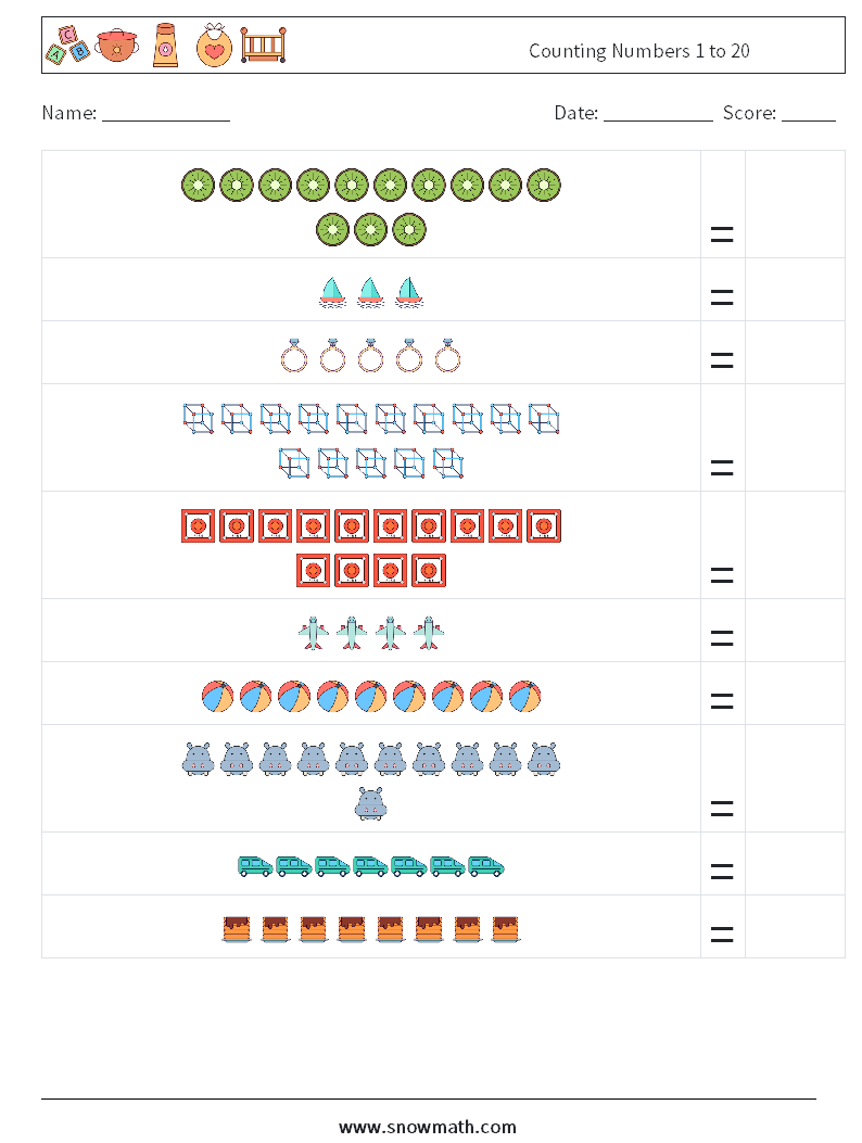 Counting Numbers 1 to 20 Maths Worksheets 14