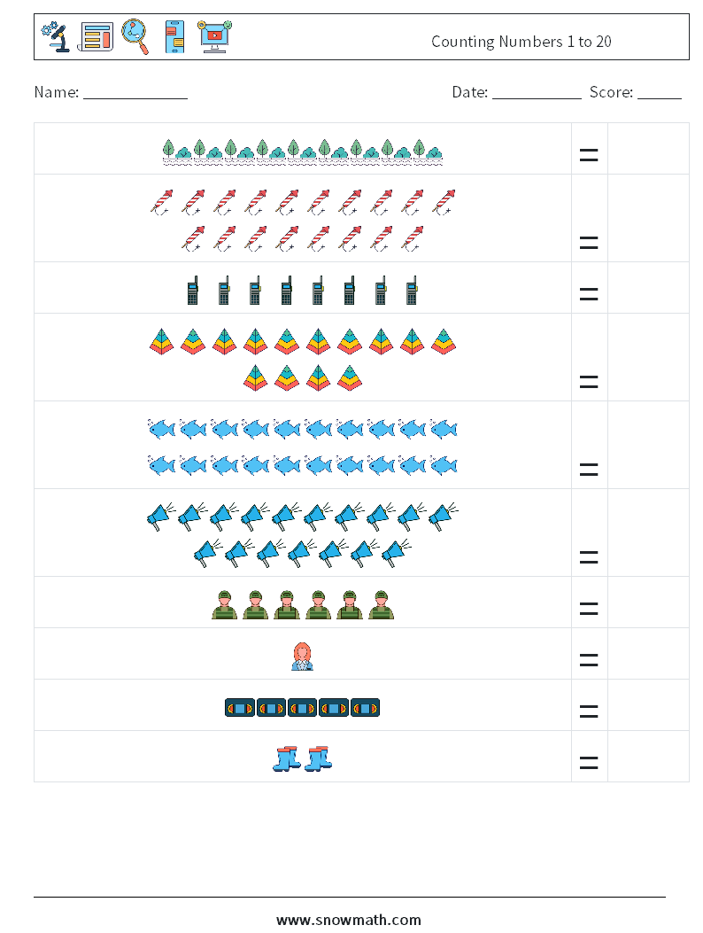 Counting Numbers 1 to 20 Math Worksheets 17