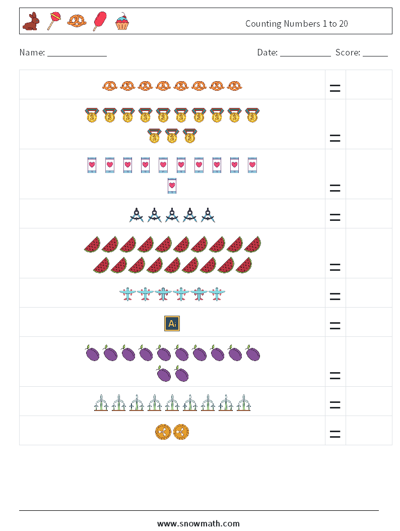 Counting Numbers 1 to 20 Math Worksheets 18