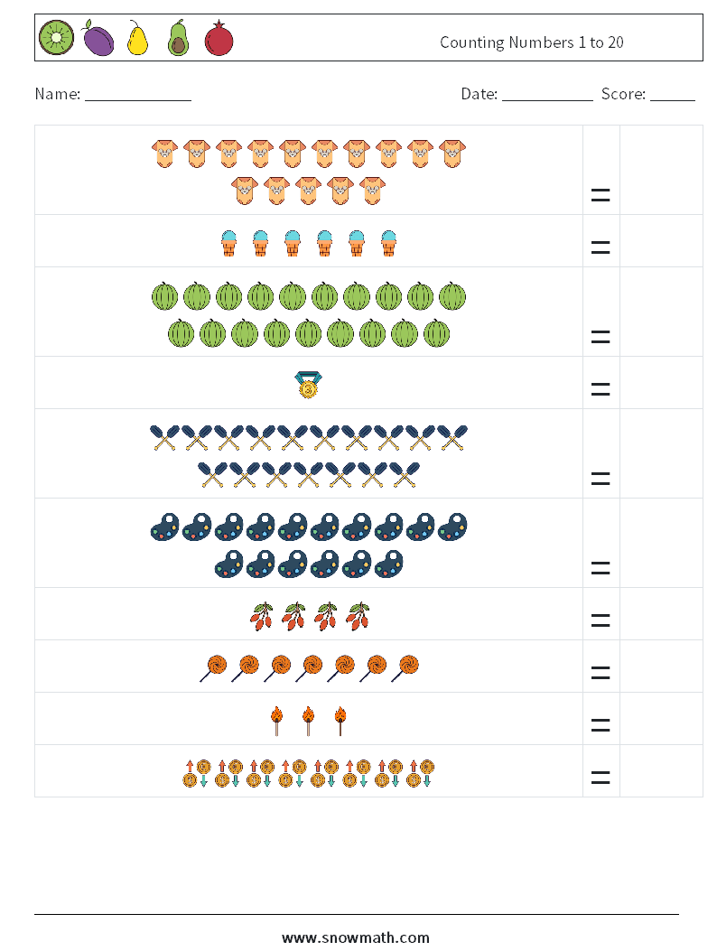 Counting Numbers 1 to 20 Math Worksheets 4