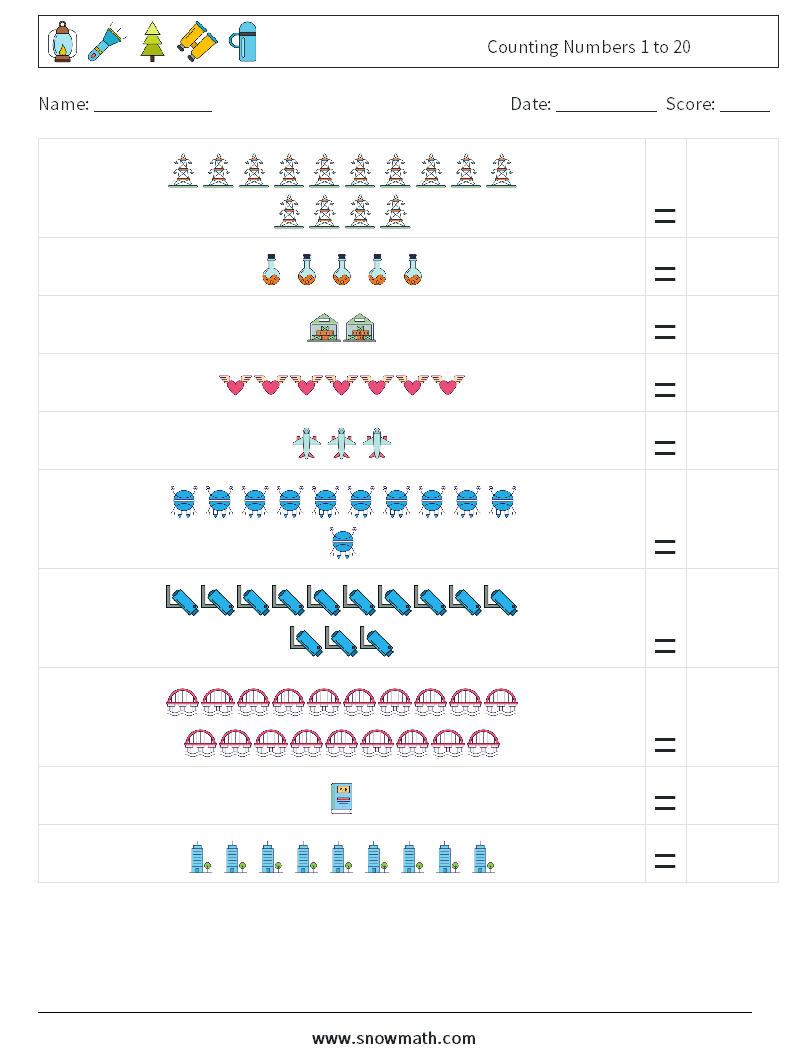 Counting Numbers 1 to 20 Math Worksheets 5