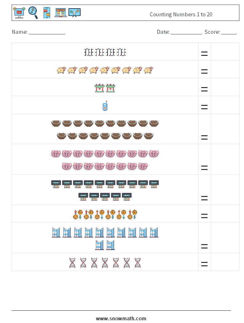 Counting Numbers 1 to 20 Math Worksheets 6