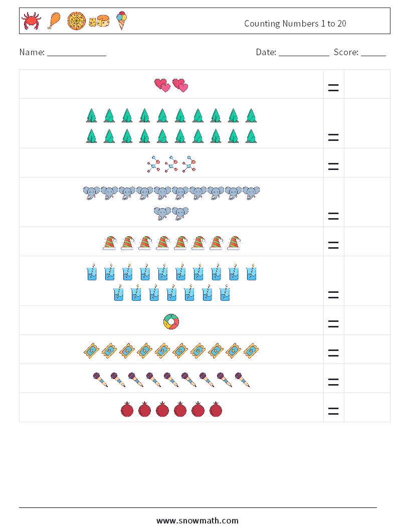 Counting Numbers 1 to 20 Math Worksheets 7