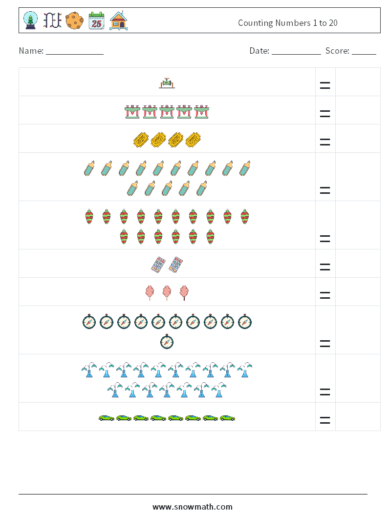 Counting Numbers 1 to 20 Math Worksheets 8