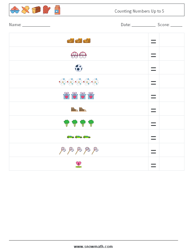 Counting Numbers Up to 5 Math Worksheets 1