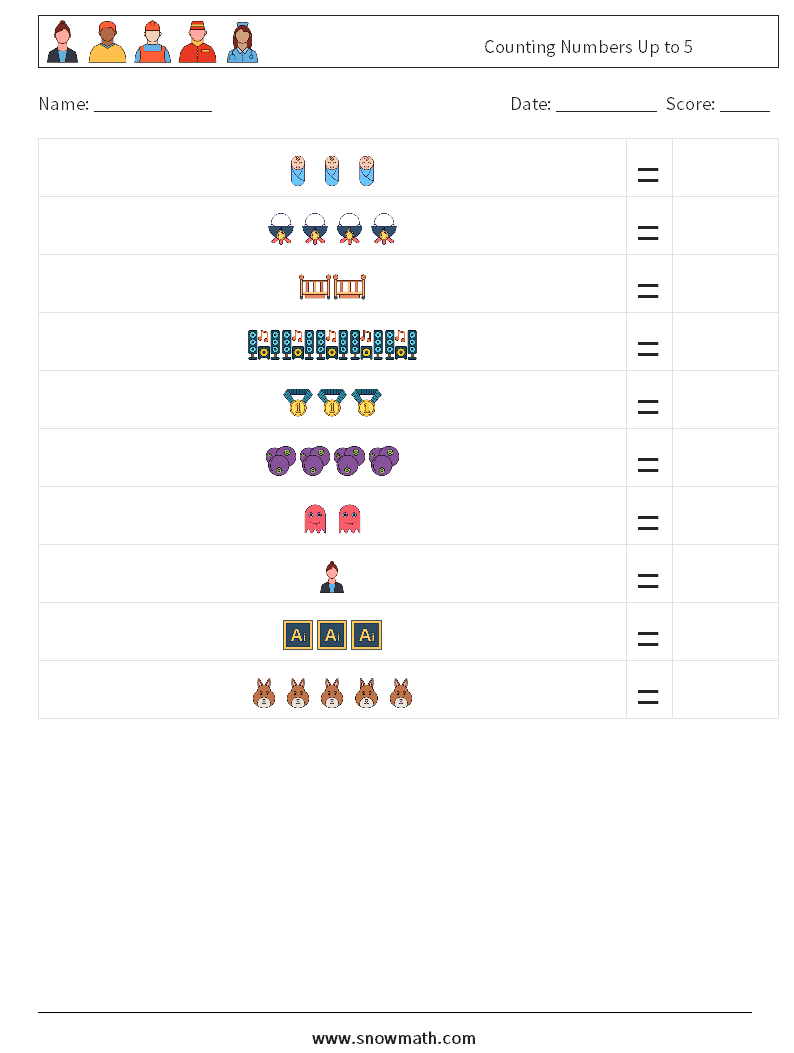 Counting Numbers Up to 5 Maths Worksheets 10