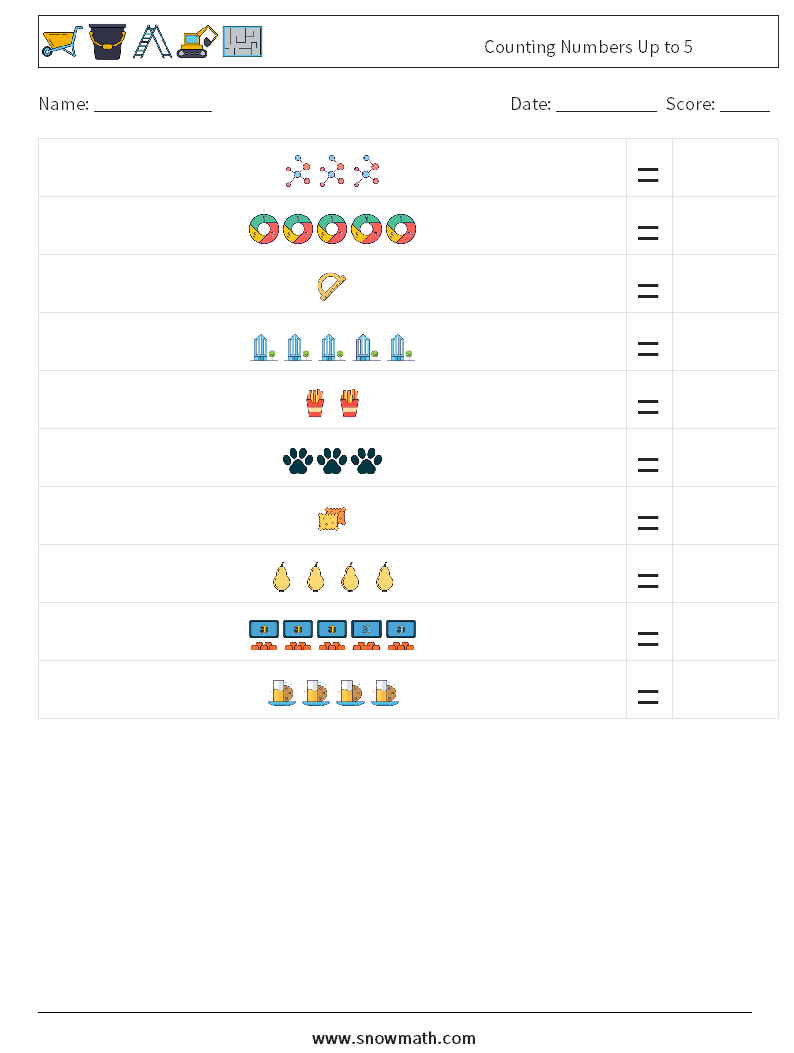 Counting Numbers Up to 5 Maths Worksheets 11