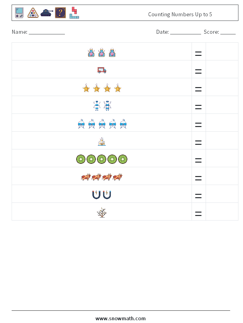 Counting Numbers Up to 5 Maths Worksheets 13