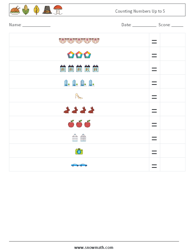 Counting Numbers Up to 5 Math Worksheets 17