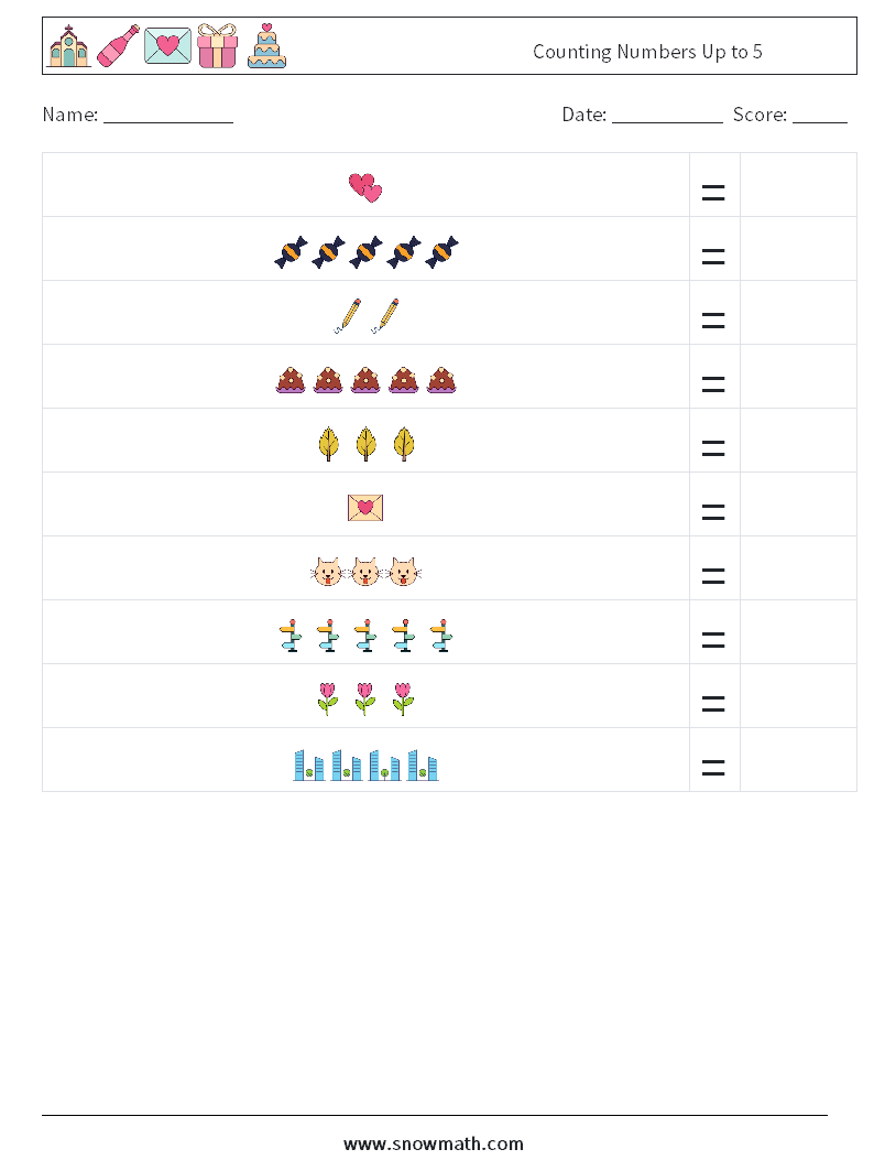 Counting Numbers Up to 5 Math Worksheets 2