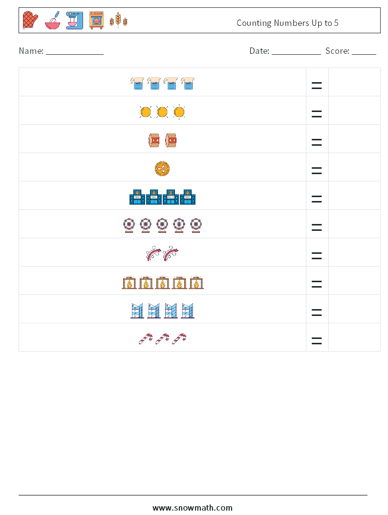 Counting Numbers Up to 5 Math Worksheets 3