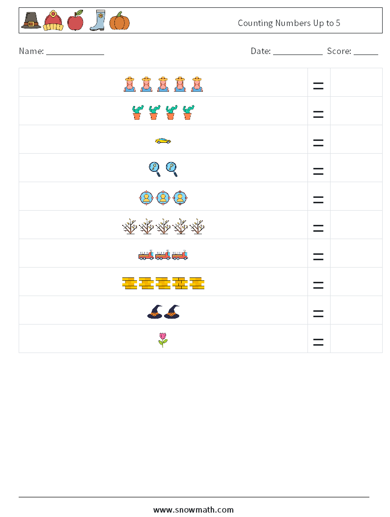 Counting Numbers Up to 5 Maths Worksheets 4