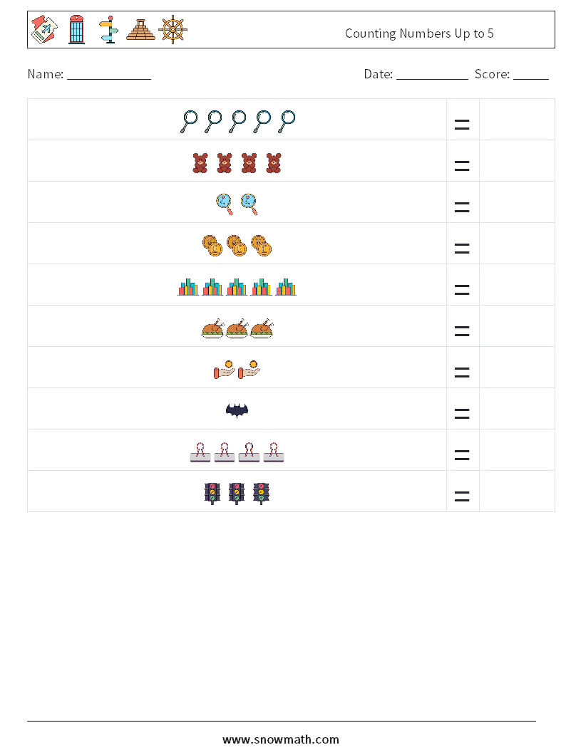 Counting Numbers Up to 5 Maths Worksheets 6