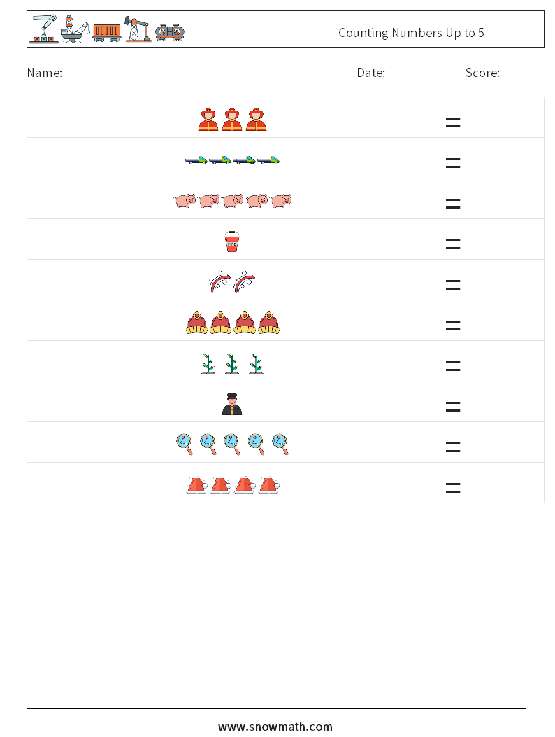Counting Numbers Up to 5 Math Worksheets 7