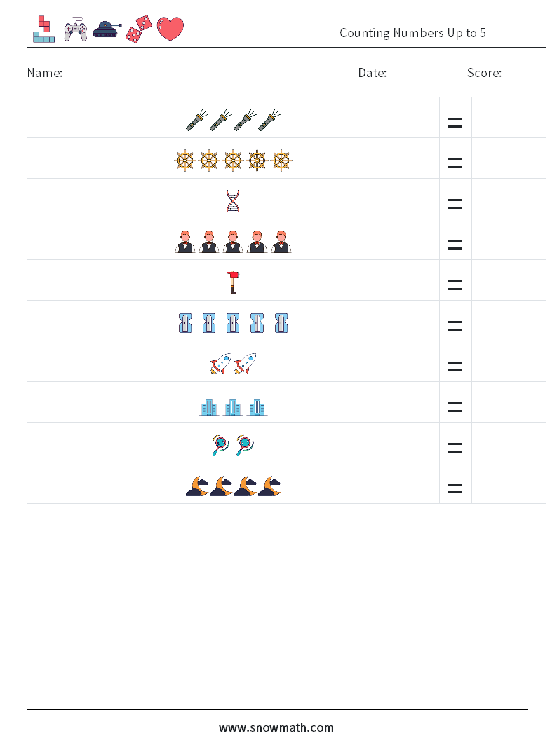 Counting Numbers Up to 5 Math Worksheets 8