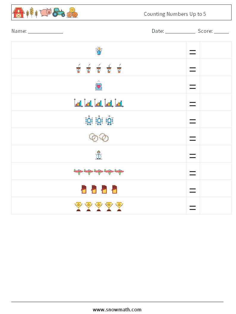 Counting Numbers Up to 5 Maths Worksheets 9