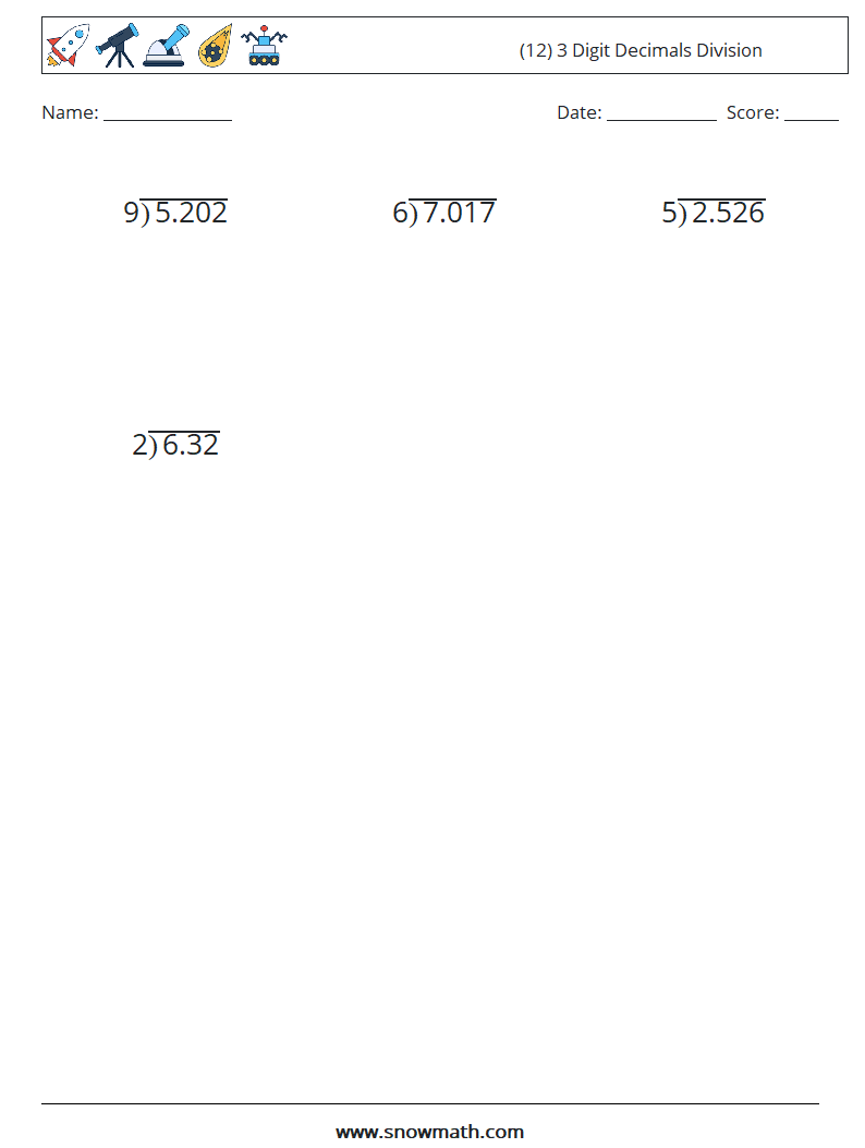 (12) 3 Digit Decimals Division Maths Worksheets 18