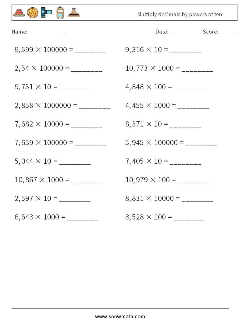 Multiply decimals by powers of ten