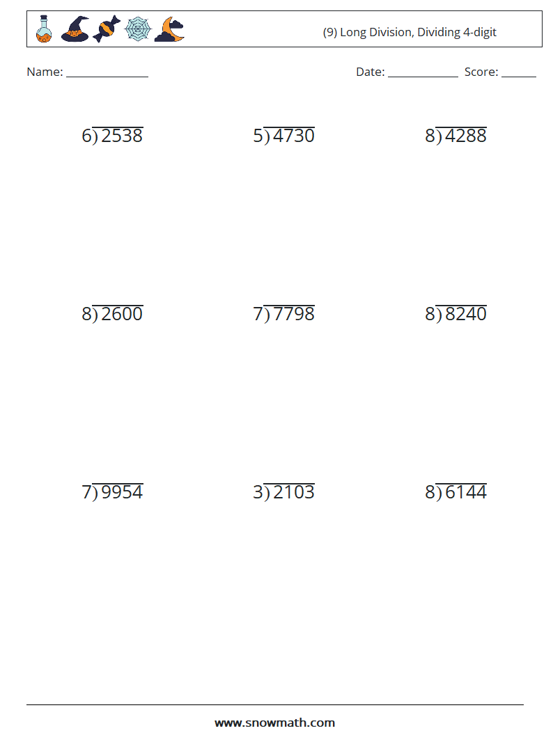 (9) Long Division, Dividing 4-digit