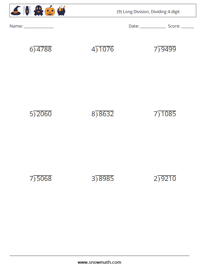 (9) Long Division, Dividing 4-digit Maths Worksheets 13