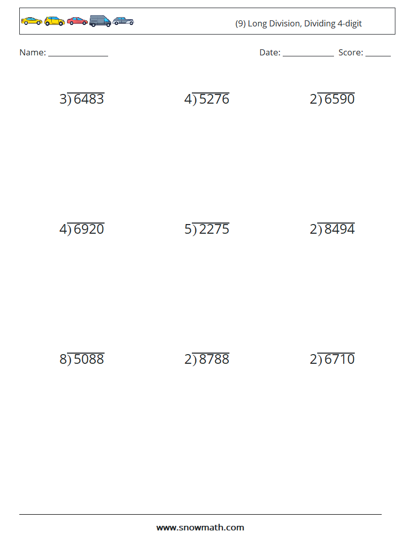 (9) Long Division, Dividing 4-digit Maths Worksheets 18