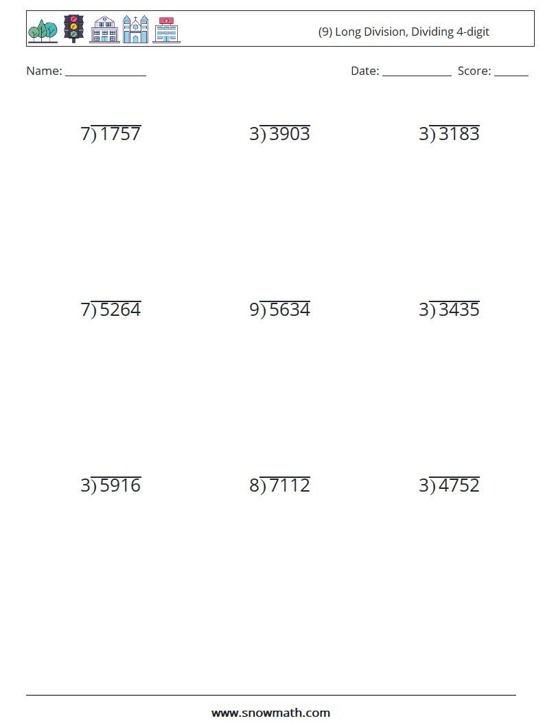 (9) Long Division, Dividing 4-digit Maths Worksheets 5