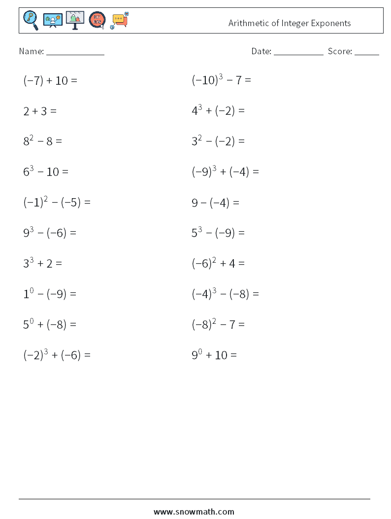 Arithmetic of Integer Exponents Maths Worksheets 2