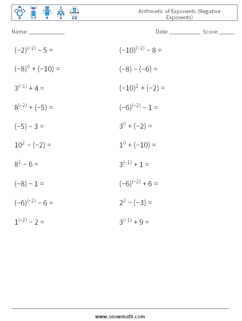 exponents-arithmetic exponents Worksheets,Math Worksheets, Math Drills Pertaining To Operations With Exponents Worksheet