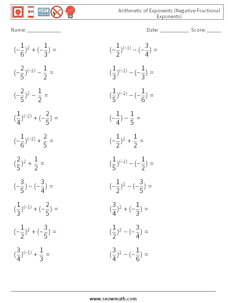 United Kingdom arithmetic of exponents (negative fractional Intended For Operations With Exponents Worksheet