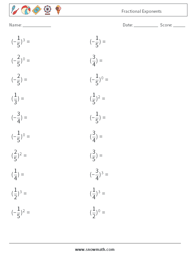 Fractional Exponents Maths Worksheets 1