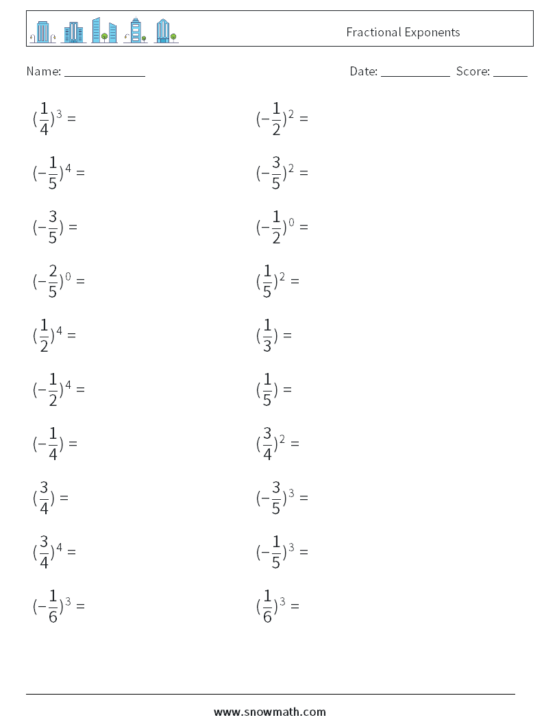 Fractional Exponents Math Worksheets 2