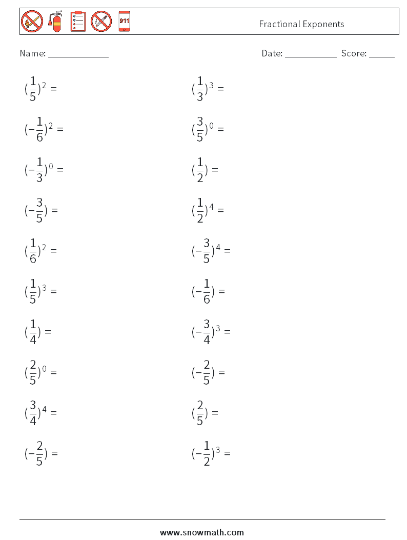 Fractional Exponents Maths Worksheets 5