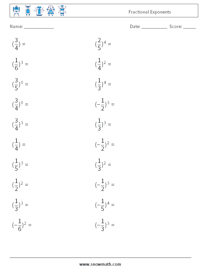 Fractional Exponents Math Worksheets 8