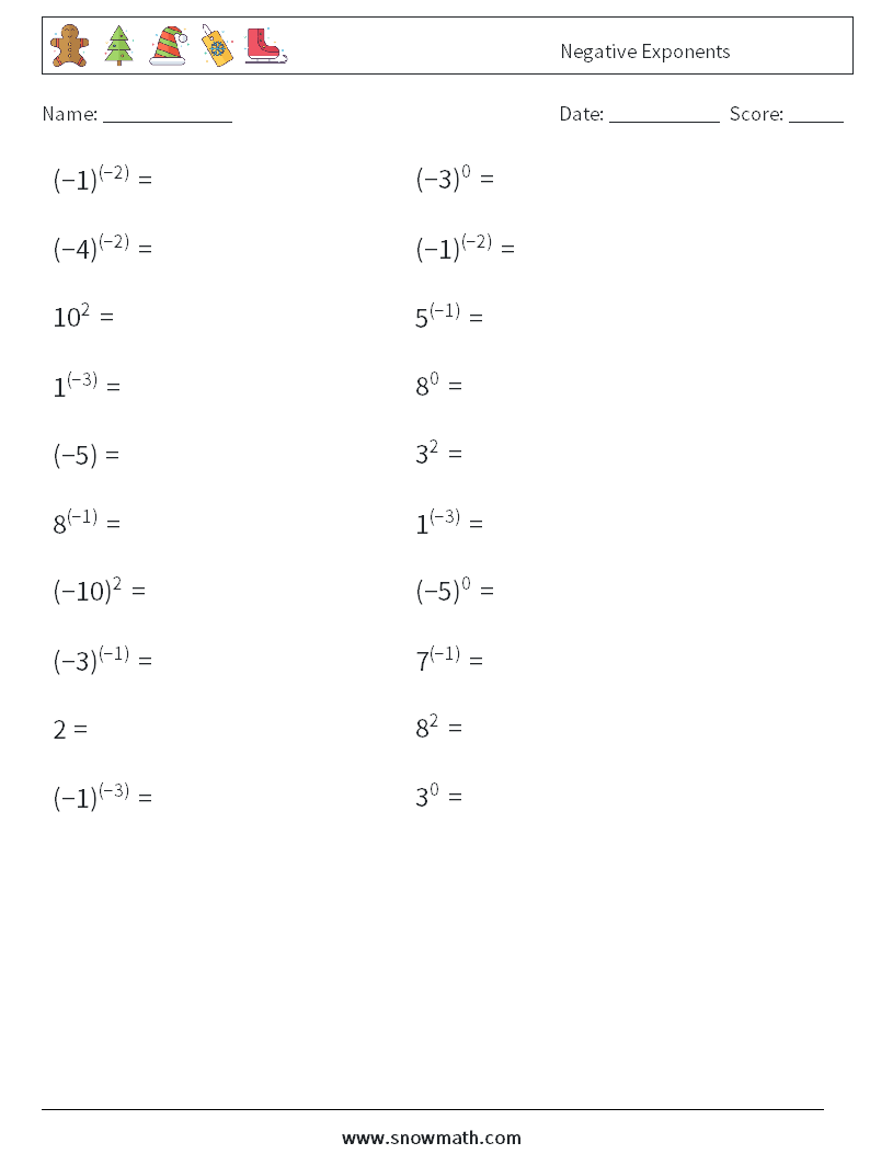  Negative Exponents Math Worksheets 5