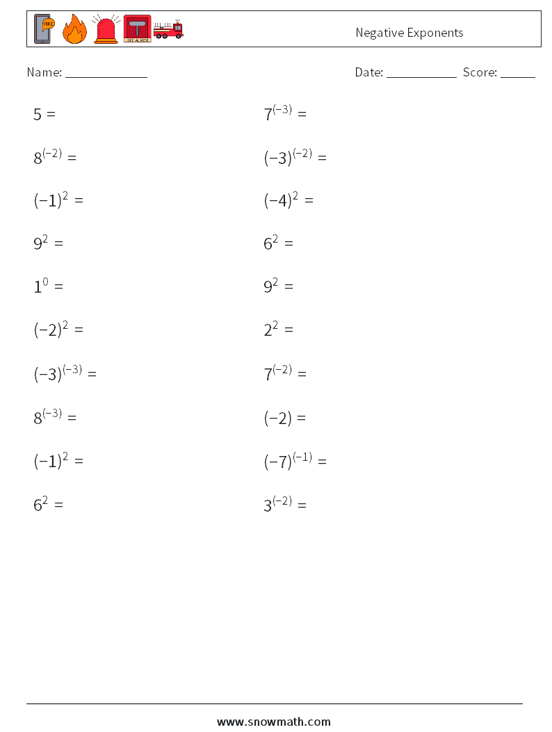  Negative Exponents Maths Worksheets 7