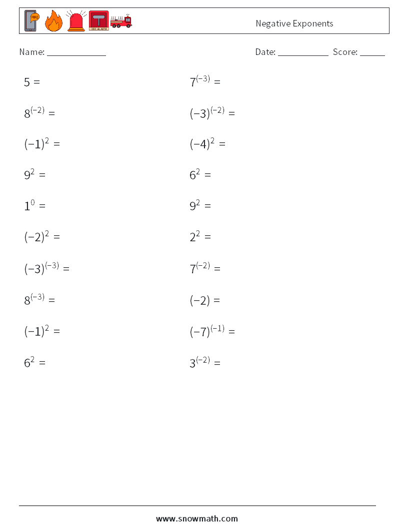  Negative Exponents Math Worksheets 7