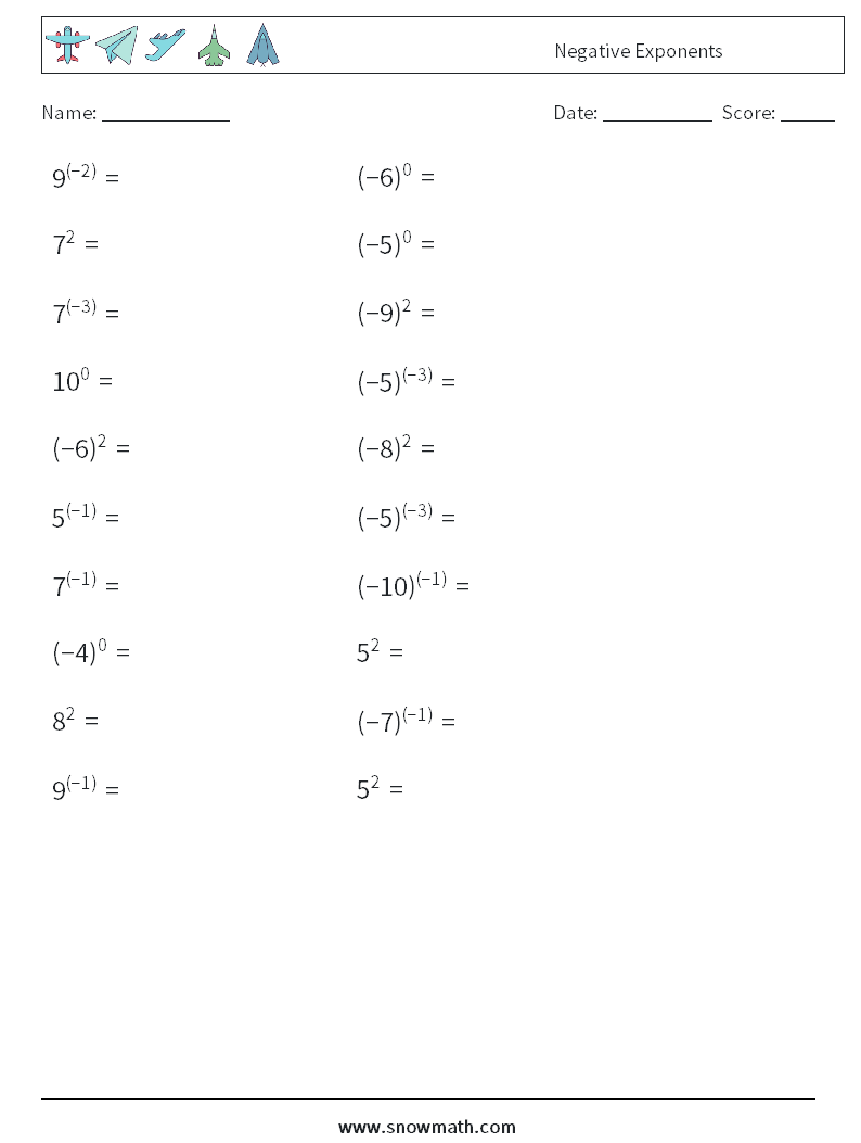  Negative Exponents Math Worksheets 8