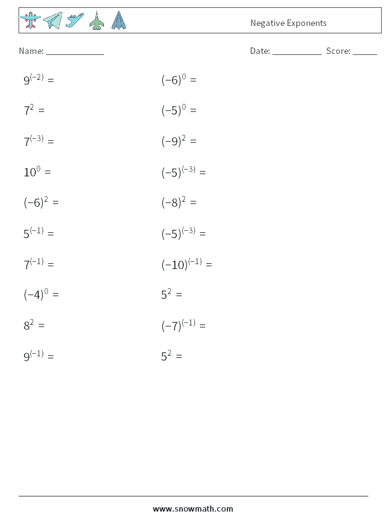  Negative Exponents Maths Worksheets 8