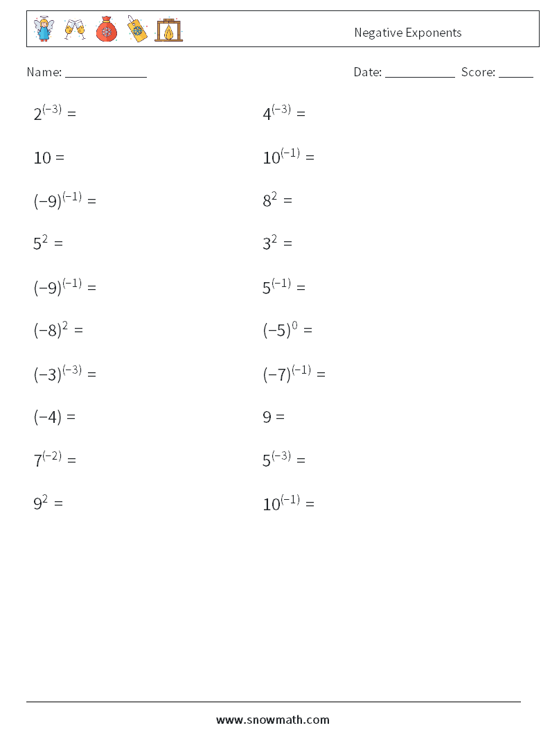  Negative Exponents Math Worksheets 9