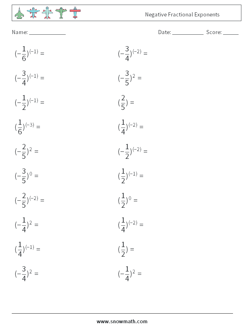 Negative Fractional Exponents Maths Worksheets 5