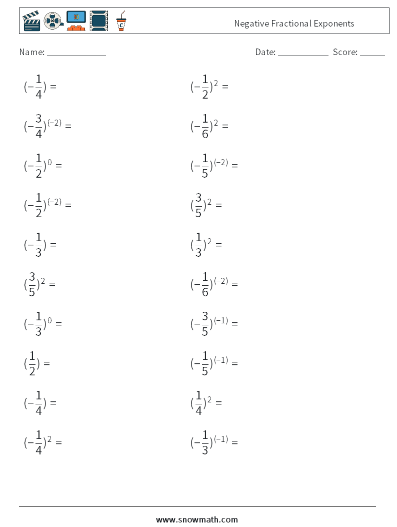 Negative Fractional Exponents Math Worksheets 9