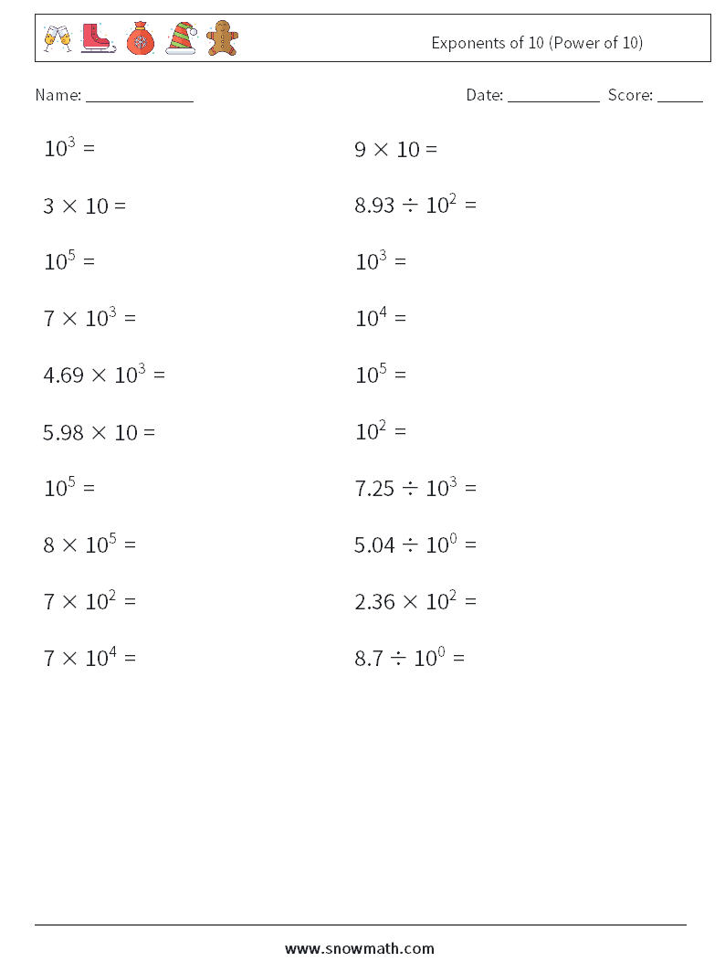 Exponents of 10 (Power of 10) Math Worksheets 6