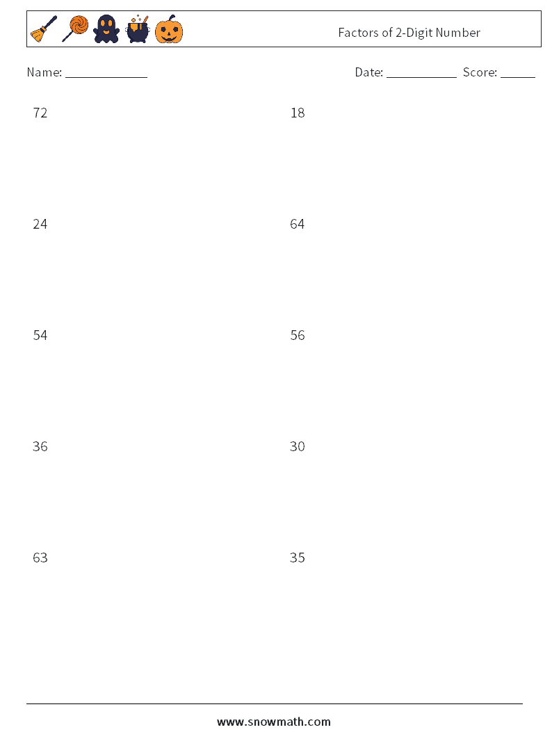 Factors of 2-Digit Number Maths Worksheets 2