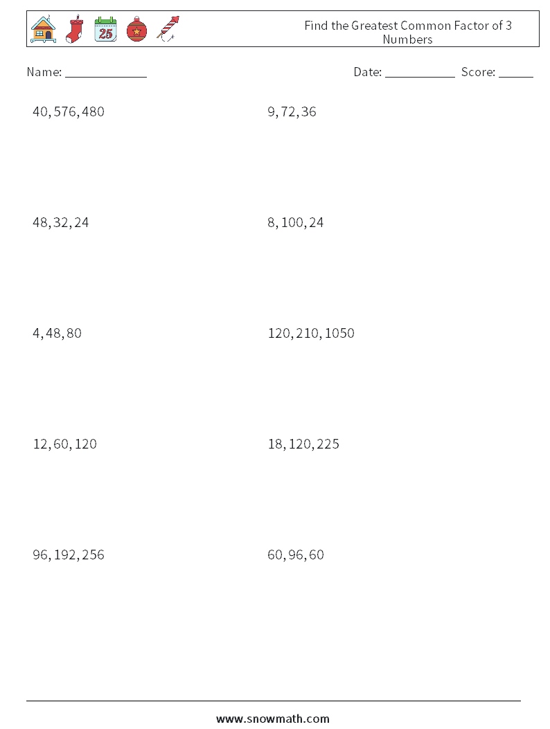 Find the Greatest Common Factor of 3 Numbers