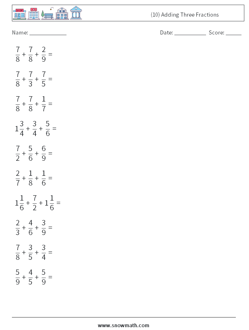 (10) Adding Three Fractions Math Worksheets 11