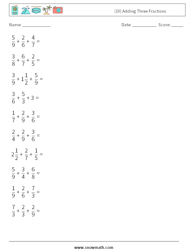 (10) Adding Three Fractions Maths Worksheets 14