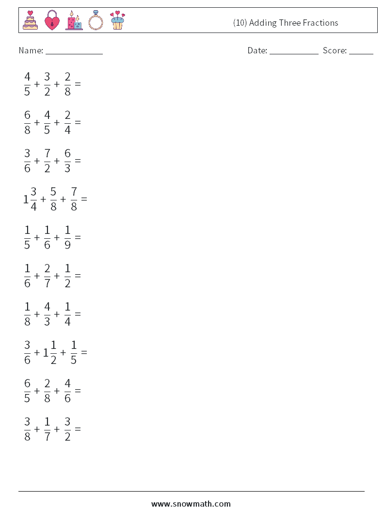 (10) Adding Three Fractions Maths Worksheets 6